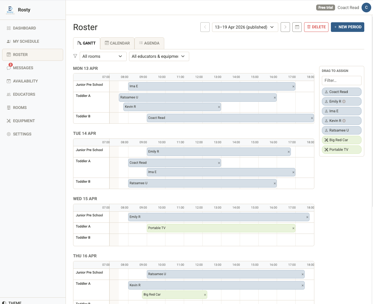 Rosty Gantt scheduling view